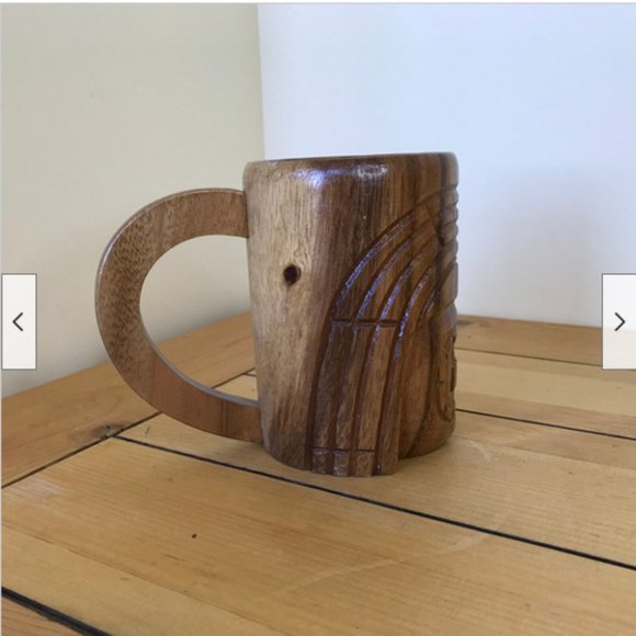 Vtg Hand Carved Solid Wood Tiki Hawaii Tribal Native Face Drinking Mug 5" Tall - Picture 4 of 6